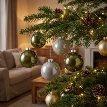 Artikel Christbaumkugeln Glas Olivgrün und Silbergrau Ø 7,5 cm 12 Stück