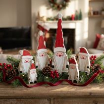 Artikel Weihnachtsmann Holzfiguren 17cm 6er-Set Weiß-Rot