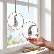 Artikel Hängedeko aus Holz, Fensteranhänger mit Entenmotiv, Ø 15 cm, 4 Stück
