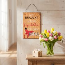Artikel Metallschild mit Aufdruck „Wer braucht schon Superhelden?“ ca. 21×14 cm Orange-Rot