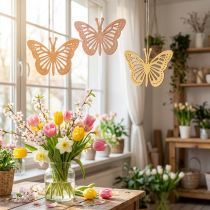 Artikel Deko-Schmetterlinge aus Holz 12cm Orange/Rosa/Gelb 12 Stück mit Aufhängeschlaufe