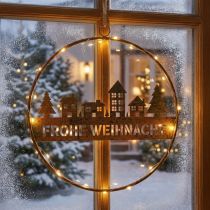 Artikel Fensterdeko Metallring "Frohe Weihnacht" mit Stadtsilhouette, Ø 38,5 cm, Kupferfarben
