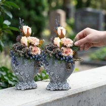 Artikel Herzförmiges Pflanzgefäß aus Polyresin, Grau, H14 B12cm, 2er Set