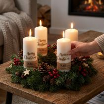 Artikel Stumpenkerzen Weihnachten 4er-Set aus Naturwachs Weiß Gold 60 x 130 mm