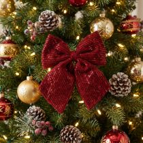 Artikel Samtschleife Dunkelrot mit Pailletten 20×22 cm für Weihnachtsdekoration 2 Stück
