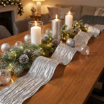 Artikel Seidenband Tischband Geschenkband 75mm Silber 15m Polyester