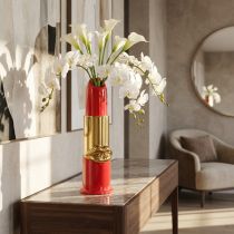 Artikel Deko-Vase aus Keramik im Lippenstift-Design 38 cm Rot-Gold für Kunstblumen