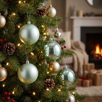 Artikel Weihnachtskugeln Kunststoff Ø10cm Hellgrün Matt und Glänzend 4 Stk