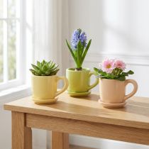 Artikel Kaffeetassen-Set aus Keramik mit Untersetzer, Ø 11 cm, bunt, 3 Stück