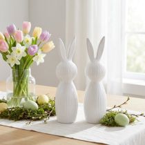 Artikel Keramik-Hasenfigur 22 cm Weiß geriffelte Oberfläche 2er-Set