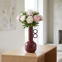 Artikel Metallvase 25cm hoch mit runden Griffen in glänzendem Rot für Innenräume