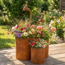 Artikel Übertopf Edelrost Deko Metall Mit Wasserhahn H25/37/43cm Set von 3 St