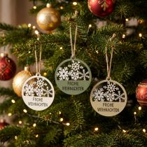 Artikel Dekohänger Weihnachten Holz Frohe Weihnachten Ø8,5cm 9 Stück