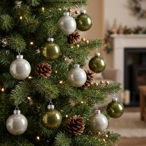 Artikel Mini-Christbaumkugeln Glas Grün und Silber 4 cm 24 Stück