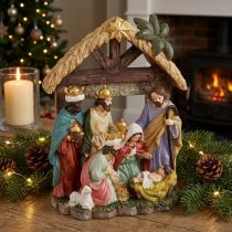 Artikel Weihnachtskrippe mit Figuren aus Polyresin 15,5×7×20cm