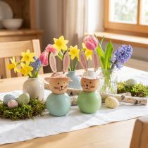 Artikel Holz Osterhasen Figuren 9cm Grün und Mint für Tischdeko und Frühlingsdekoration