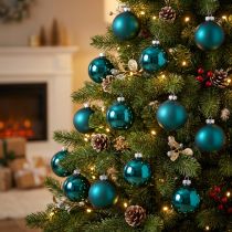 Artikel Christbaumkugeln Glas Opalblau 6 cm Matt und Glänzend 24 Stück