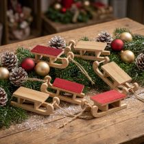 Artikel Mini Holzschlitten, Rot-Natur, 4 x 8,5 cm, 6er Set, Weihnachtsdeko
