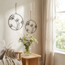 Artikel Dekoring Metall Schwarz mit Blumenmotiv Ø23cm, 2er-Set