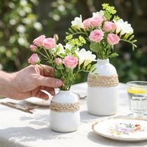 Artikel Keramikvase Weiß mit Seegrasband, H10,5 cm, 2 Stück