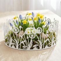 Artikel Dekotablett Metall Ø25cm H10,5cm Weiß Silber Shabby Chic mit Pusteblumenmotiv