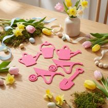 Artikel Gartendekoration Filz Gartengeräte Pink, 7,5-12 cm, 24-teilig