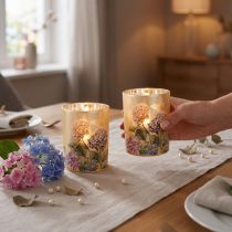 Artikel Windlicht aus Glas mit Hortensien-Motiv und verspiegelter Innenseite 12,5 cm