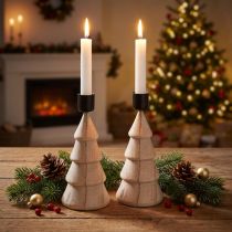 Artikel Stabkerzenhalter Holz Tannenbaum Natur H16cm 2 Stück