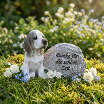 Artikel Gedenkstein Hund aus Polyresin 8x11,5x7cm, Weiß und Grau, 2 Stück