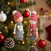 Artikel Weihnachtsdeko Figuren aus Holz, 10cm, Grau-Rot, Set aus 6 Stück