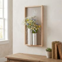 Artikel Holz-Wandbild mit Weißer Keramikvase 35 cm Beige-Grau Landhausstil