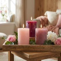 Artikel Stumpenkerzen Set aus Wachs, Rosa und Berry Töne, 70x100mm für Dekoration und Tischgestaltung