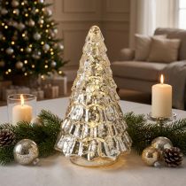Artikel Mini Weihnachtsbaum aus Glas mit LED-Beleuchtung 28cm Silber-Gold