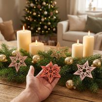 Artikel Holzsterne 8cm Orange Rosa Natur 16 Stück Weihnachtsdeko
