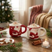 Artikel Weihnachtstassen-Set Keramik 8,5 cm Rot und Weiß mit Kussmotiv
