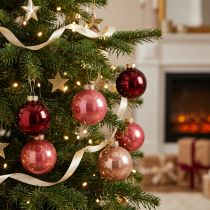 Artikel Weihnachtskugel Set Glas 6 cm Rot und Rosa Innenbereich 24 Stück