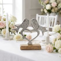 Artikel Herzaufsteller aus Metall und Mangoholz mit Vogelmotiv 16,5×19,5cm für Hochzeitsdeko