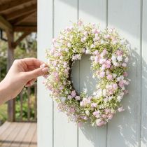 Artikel Blumenkranz künstlich aus Schleierkraut Ø30cm in Weiß und Rosa für Tür- und Wanddeko