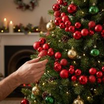 Artikel Kugelgirlande Rot 160cm aus Kunststoff für Weihnachtsdekoration