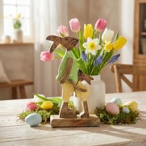 Artikel Holzfigur Osterhase mit Kind, 22cm, Grün-Gelb, Frühlingsdeko