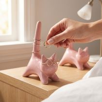 Artikel Dekofigur Katze aus Keramik mit Perlmuttglanz 14 cm Rosa, 2 Stück