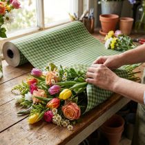 Artikel Blumenseidenpapier Rolle 75cm Grün Kariert Nassfest Papier Kunststoff 8kg