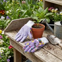 Artikel Kixx Gartenhandschuhe Baumwolle Größe 6 Lila mit Figurenmotiv für Gartenarbeiten