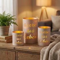 Artikel Windlicht aus Metall Liebe das Leben Beige Gold Ø13/10,5/9cm 3er-Set