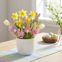 Artikel Blumenstecker Holzhasen 6cm bunt gepunktet Osterdeko 12er Set