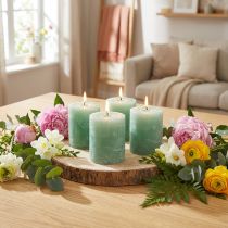 Artikel Durchgefärbte Stumpenkerzen Jadegrün 70×80mm 4er Set für Wohnraum und Dekoration