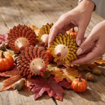 Artikel Igel Dekofigur aus Holz 8×7×6cm Orange Gelb 4er-Set Herbst