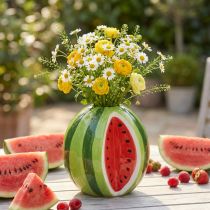 Artikel Keramikvase Wassermelone H12cm, Grün-Rot, Handgefertigt