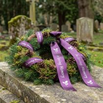 Artikel Trauerband Polyester 15mm x 25m Lila Silber "In Loving Memory"