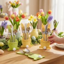 Artikel Bestecktasche aus Filz Osterhase 26 cm Grün Gelb 4er-Set